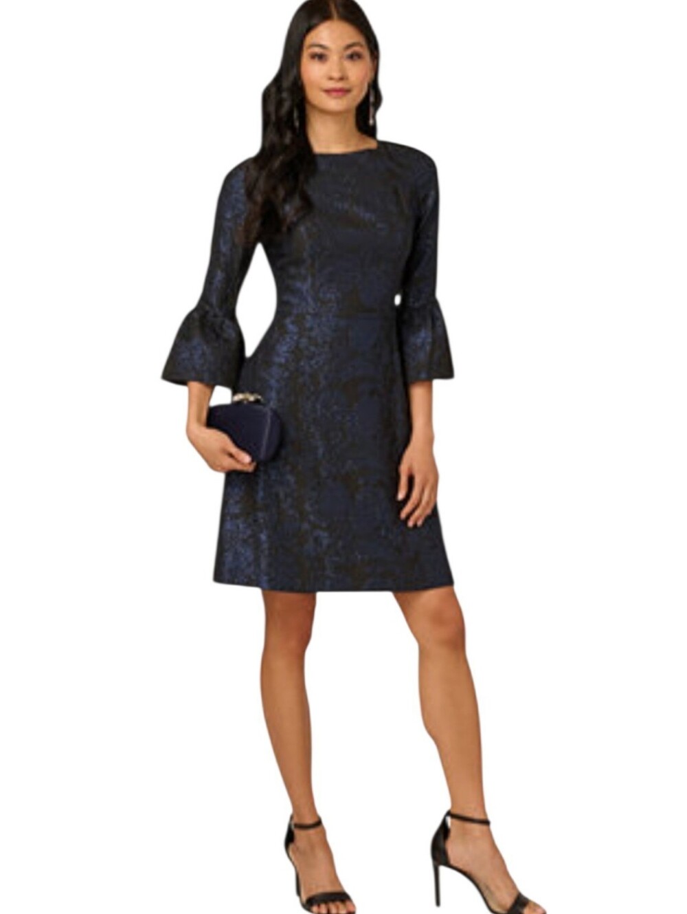 NWT Adrianna Papell Blue & Black Jacquard A-Line Dress Size 2